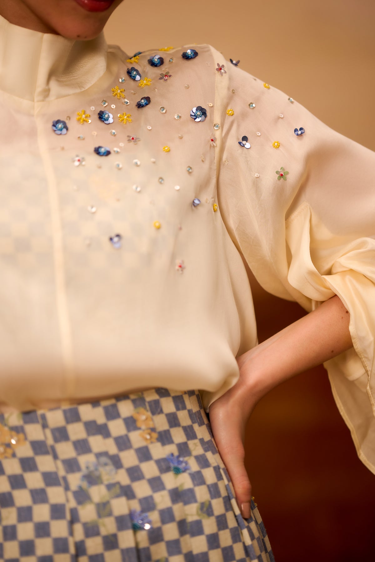 Poppy High Neck Shirt Set Blue