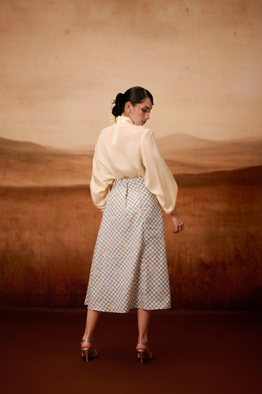 Poppy High Neck Shirt Set Blue
