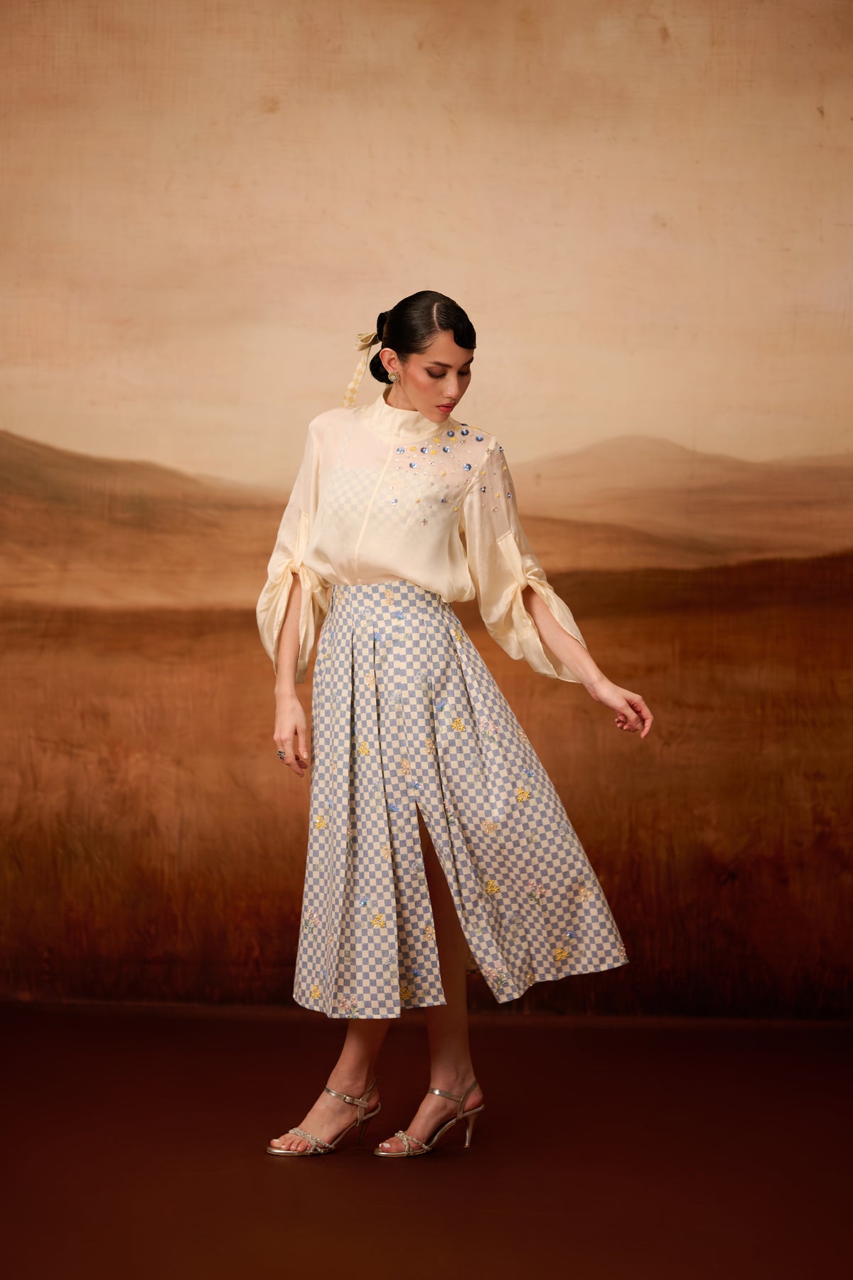 Poppy High Neck Shirt Set Blue