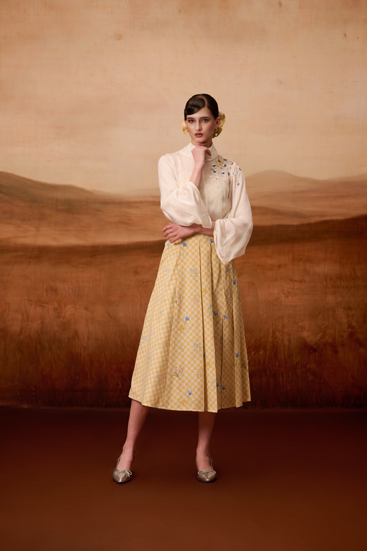 Poppy High Neck Shirt Set Yellow
