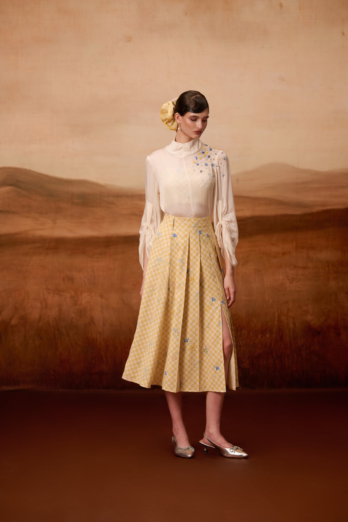Poppy High Neck Shirt Set Yellow
