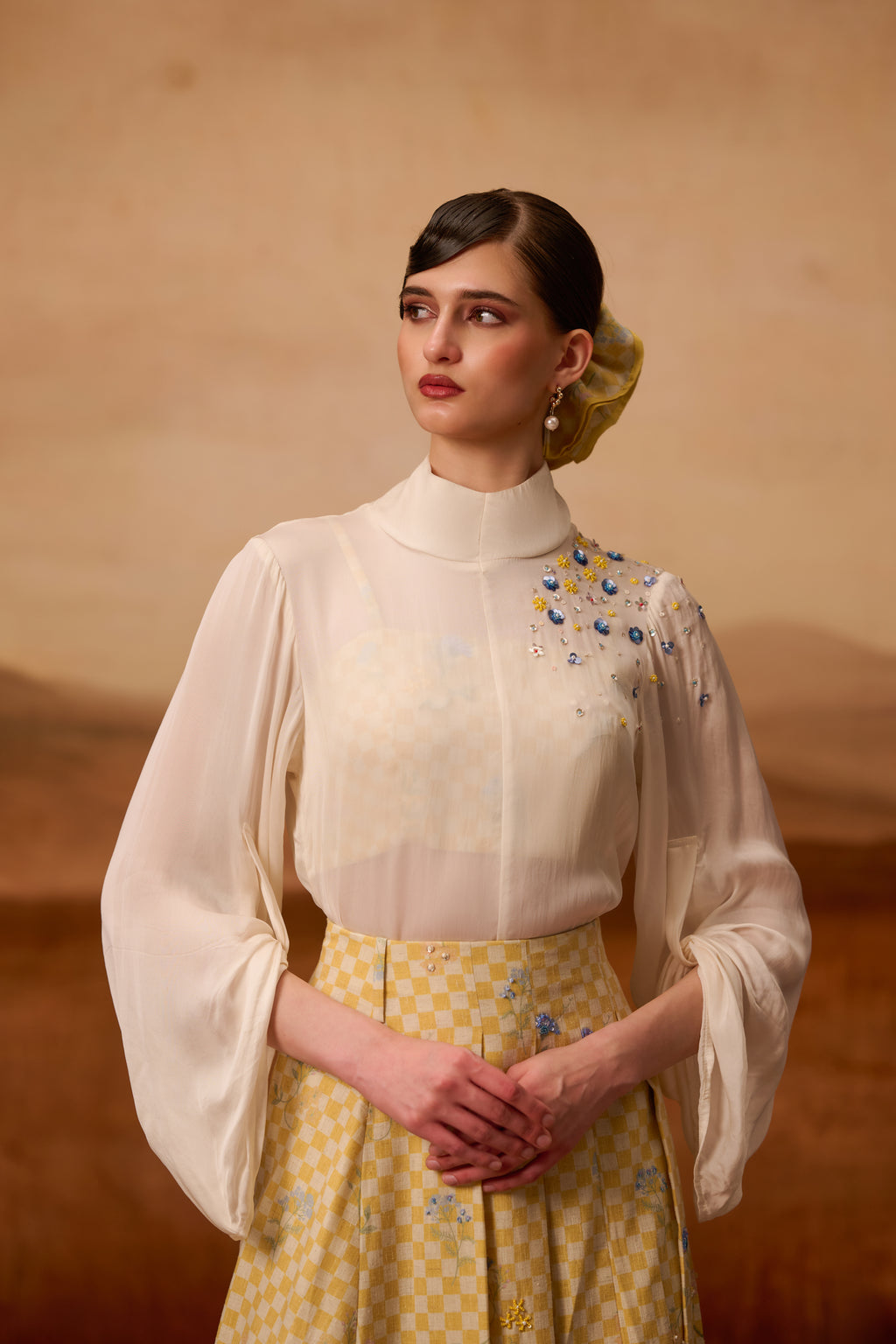 Poppy High Neck Shirt Set Yellow