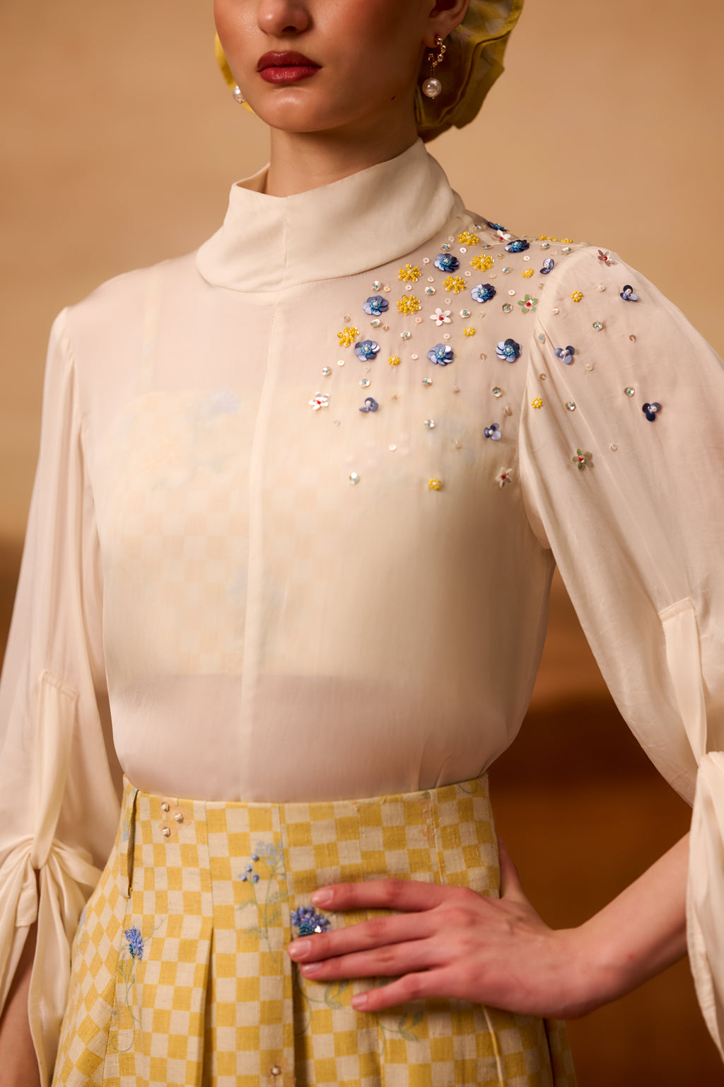 Poppy High Neck Shirt Set Yellow